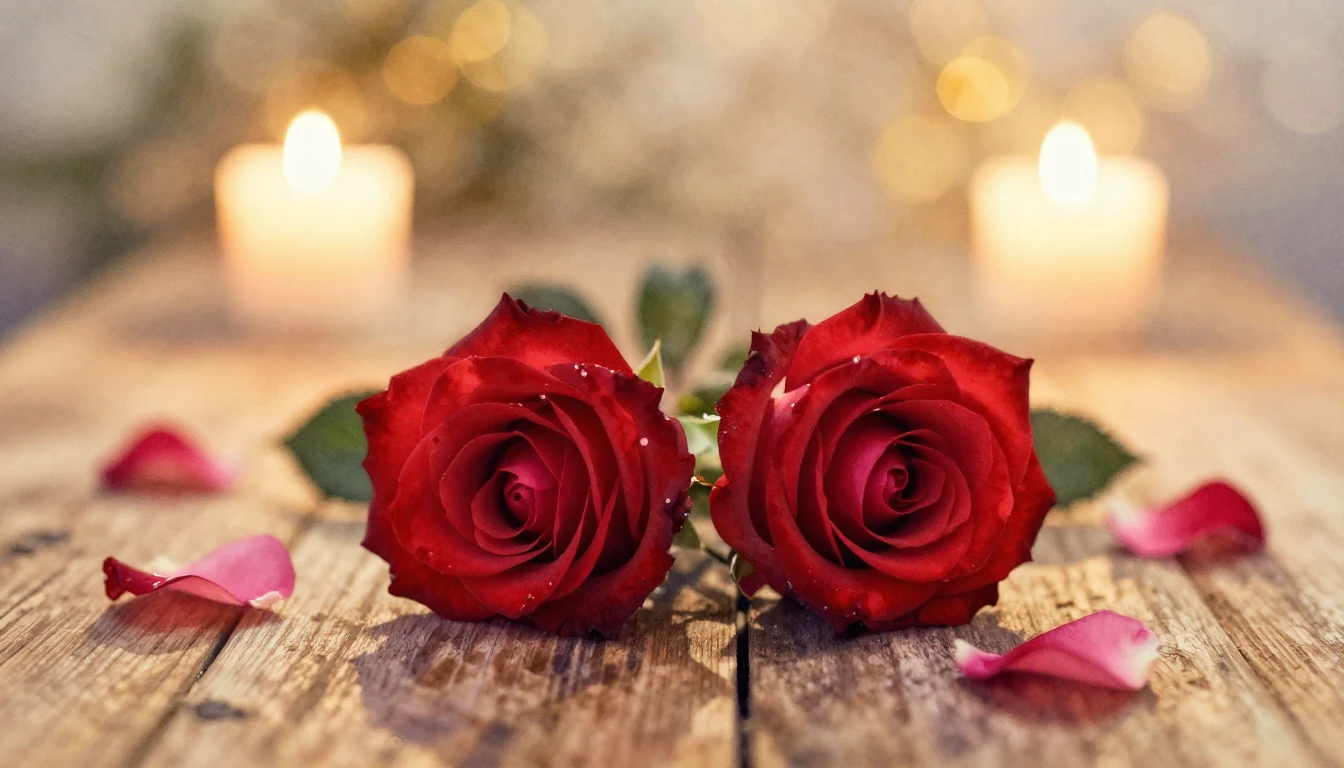 A soft watercolor painting of two elegant red roses intertwi...