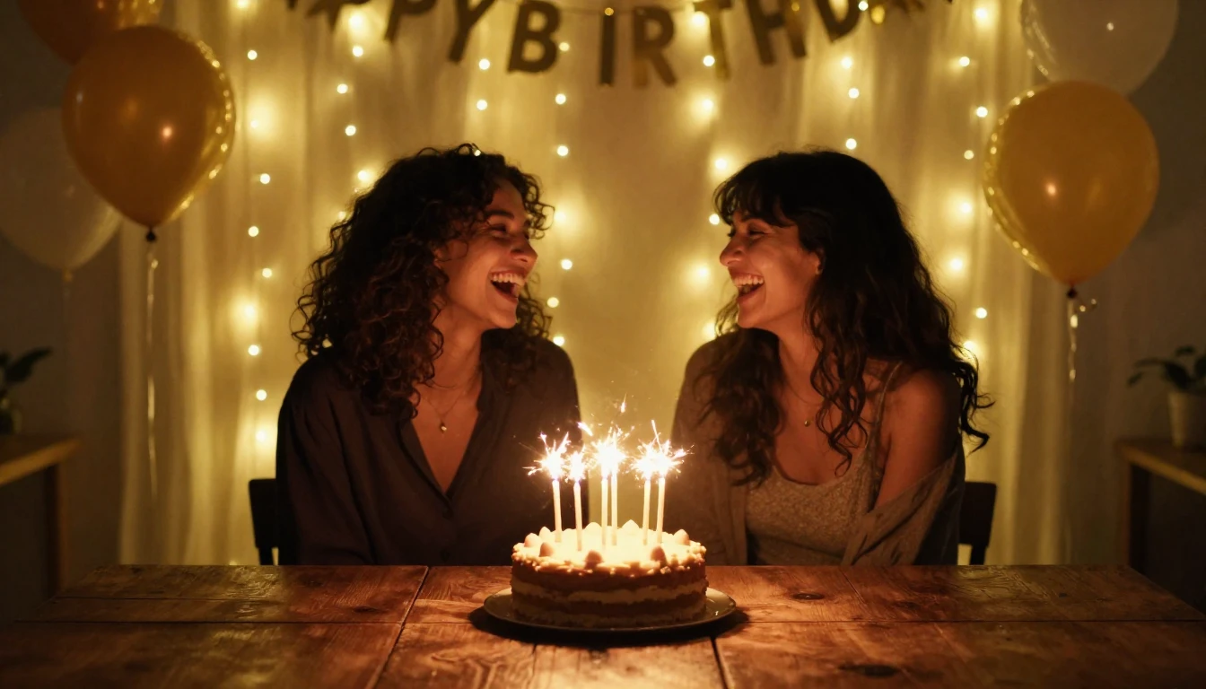 A warm and inviting birthday celebration scene focusing on f...