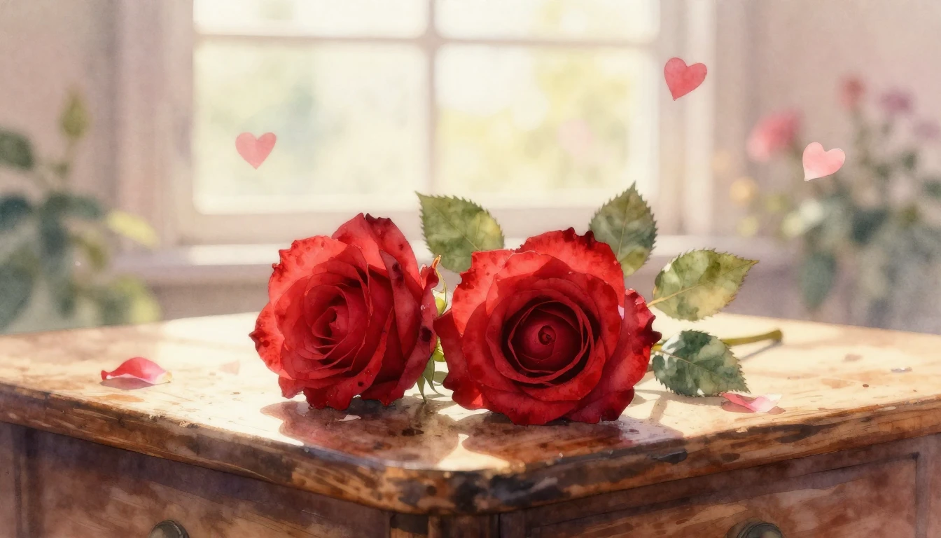 A beautiful and delicate watercolor painting of two intertwi...