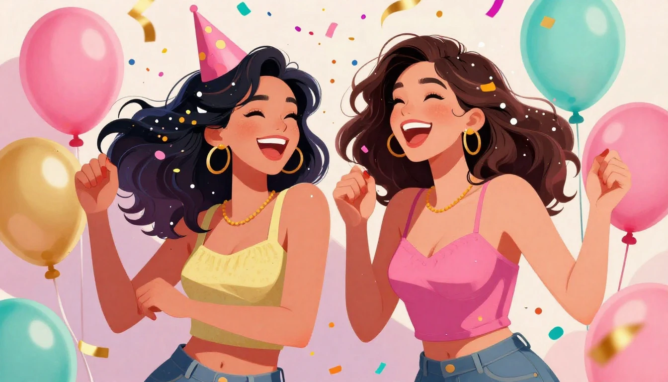 A vibrant digital art illustration of a birthday celebration...