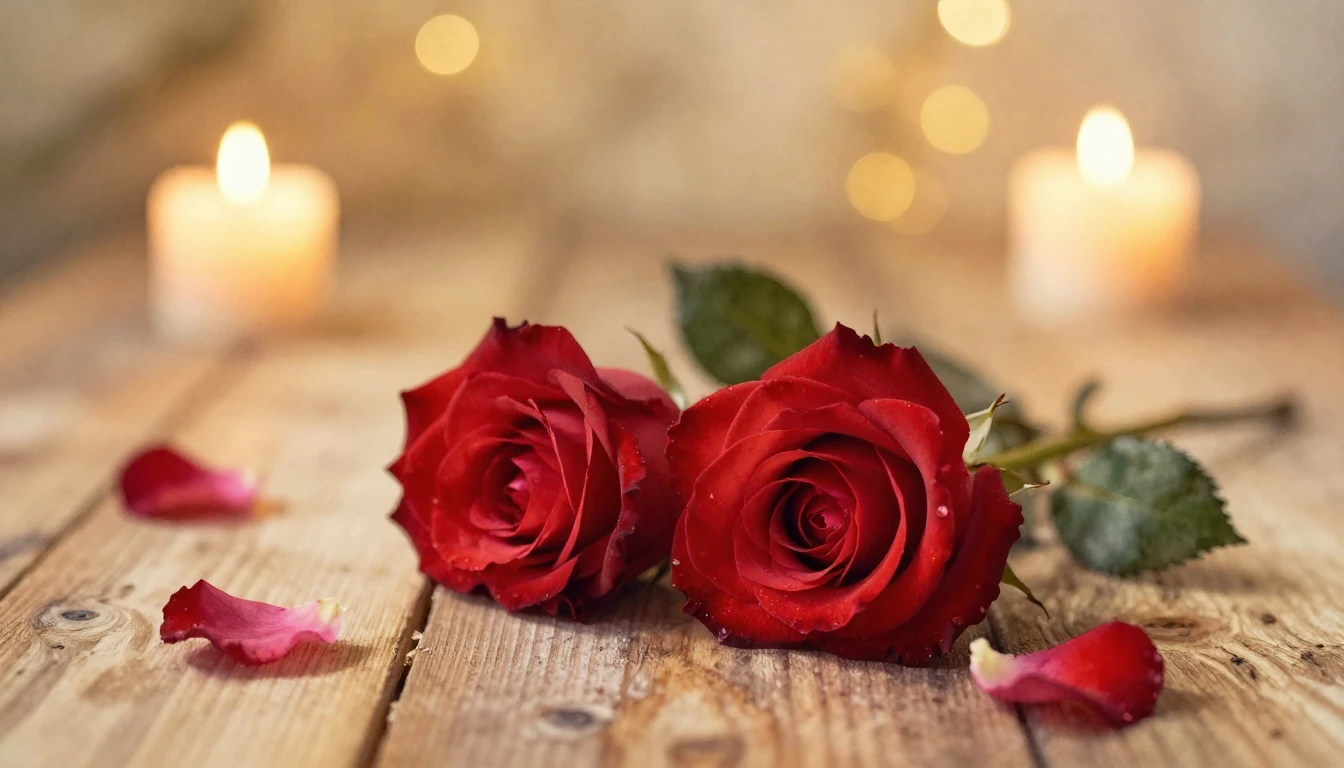 A soft watercolor painting of two elegant red roses intertwi...