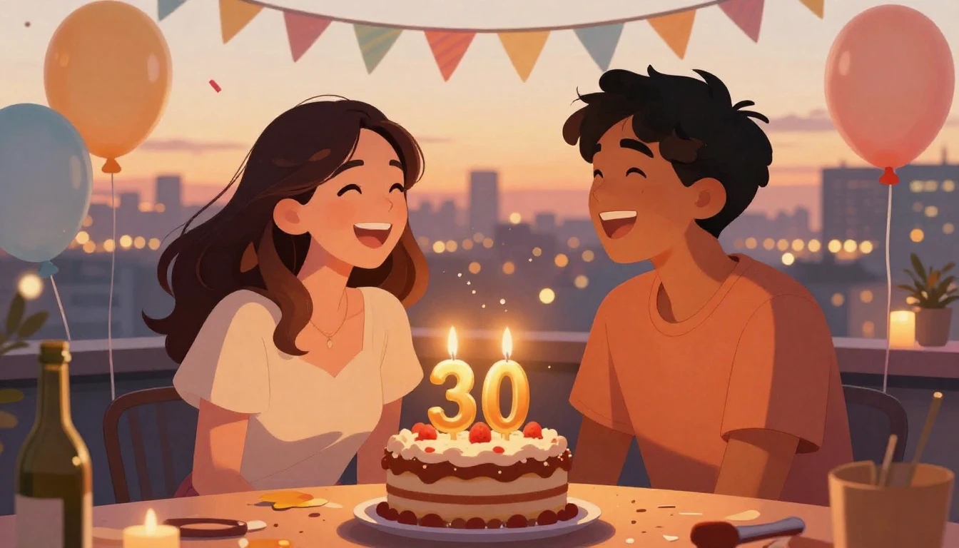 A warm and cheerful birthday illustration for a 30th birthda...