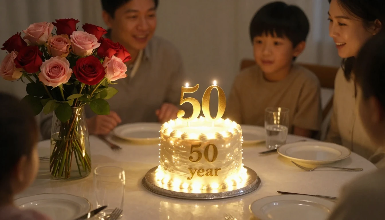 A beautiful and elegant birthday celebration table with a gl...
