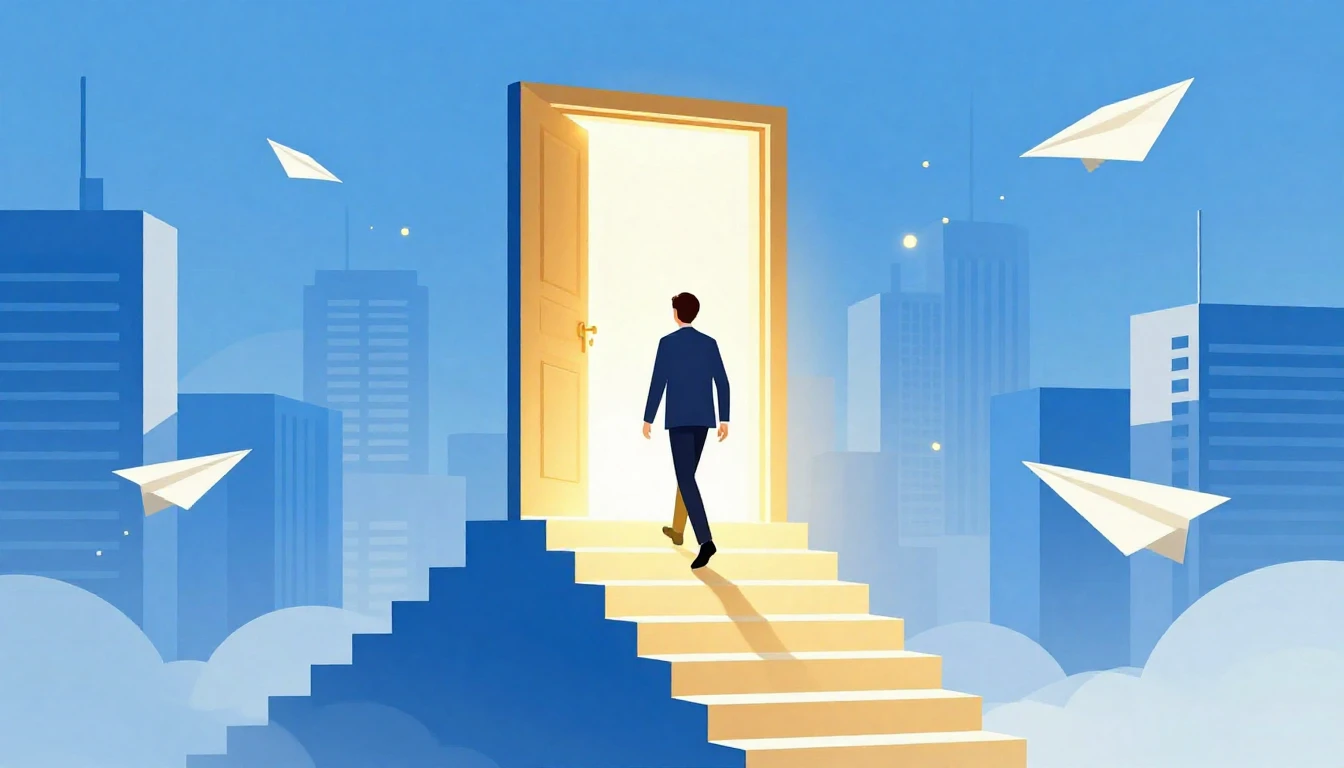 A conceptual digital artwork representing career success and...