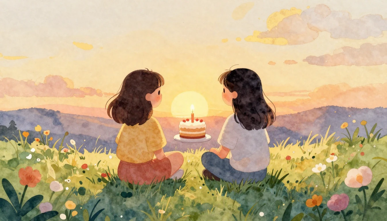 A heartwarming watercolor illustration of two best friends s...