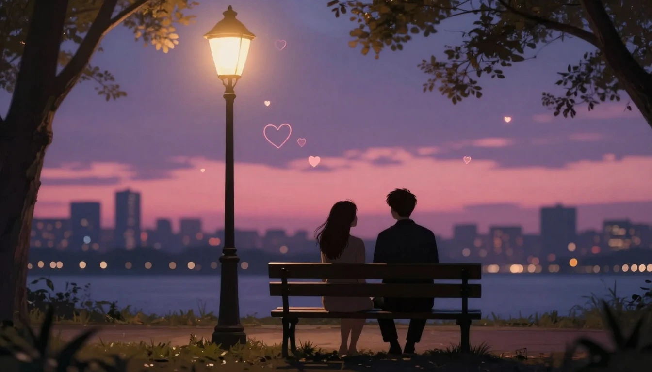 A romantic and intimate scene featuring two silhouettes sitt...