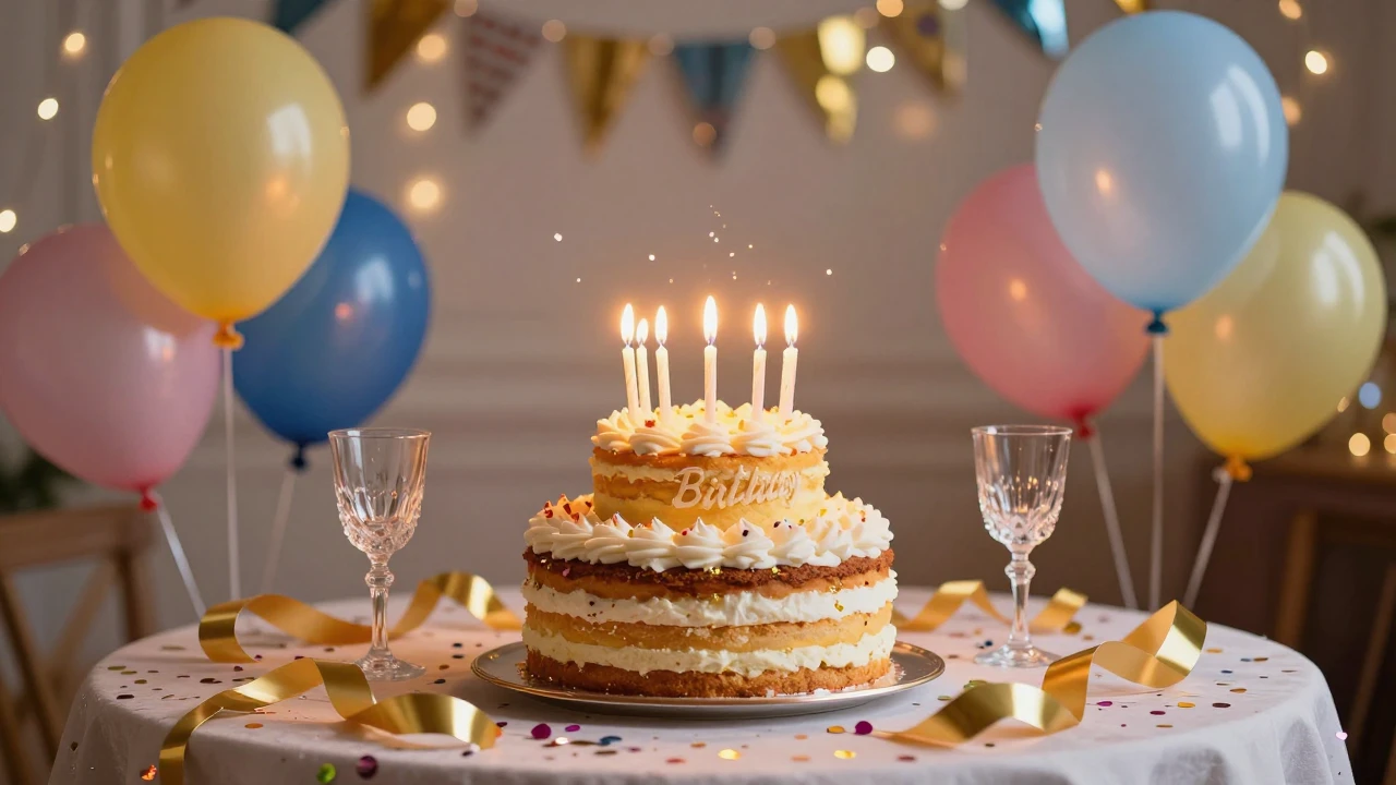 A joyful and vibrant birthday celebration scene. A beautiful...