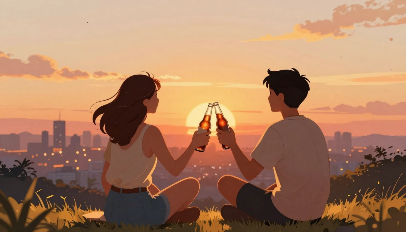 A warm and nostalgic illustration of two best friends sittin...