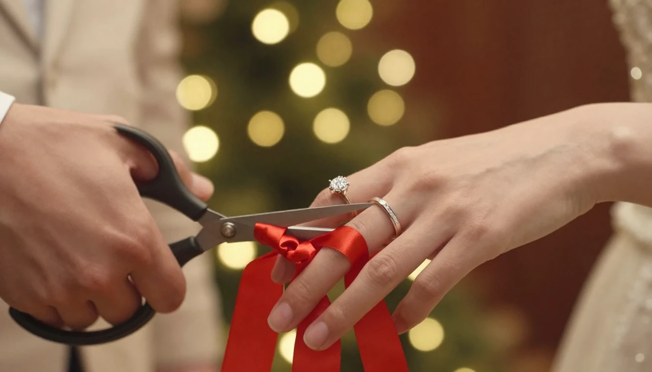 Close-up cinematic shot of a couple's hands holding each oth...