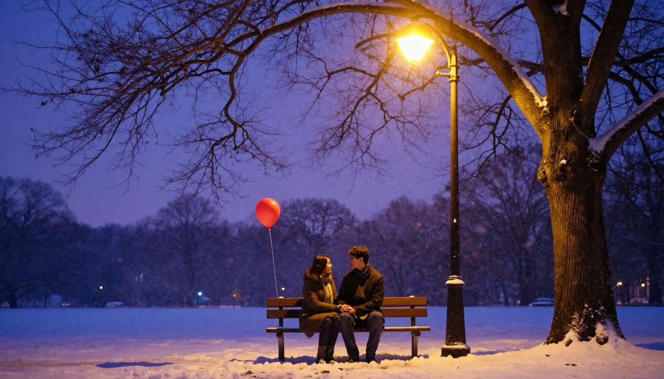 A soft and romantic scene of a couple sitting on a wooden be...