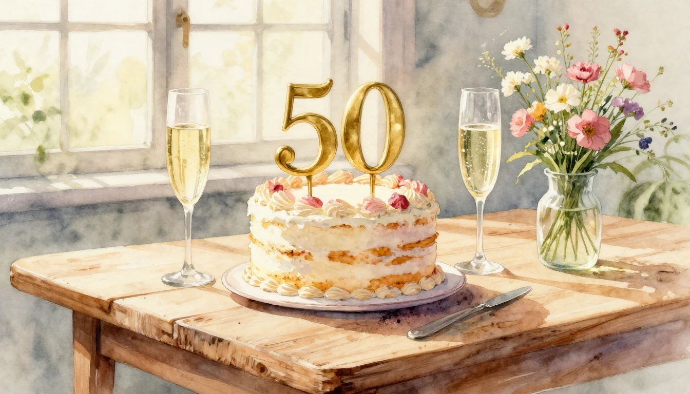 A beautiful and soft watercolor painting celebrating a 50th ...