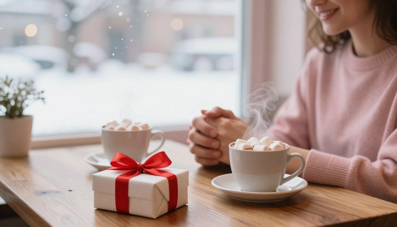 A romantic and heartwarming Valentine's Day scene inside a c...