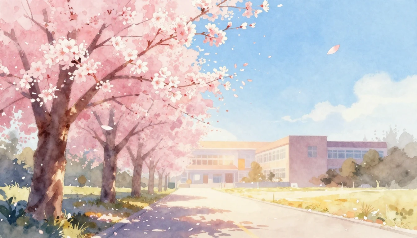 A soft watercolor painting of a cherry blossom tree in full ...