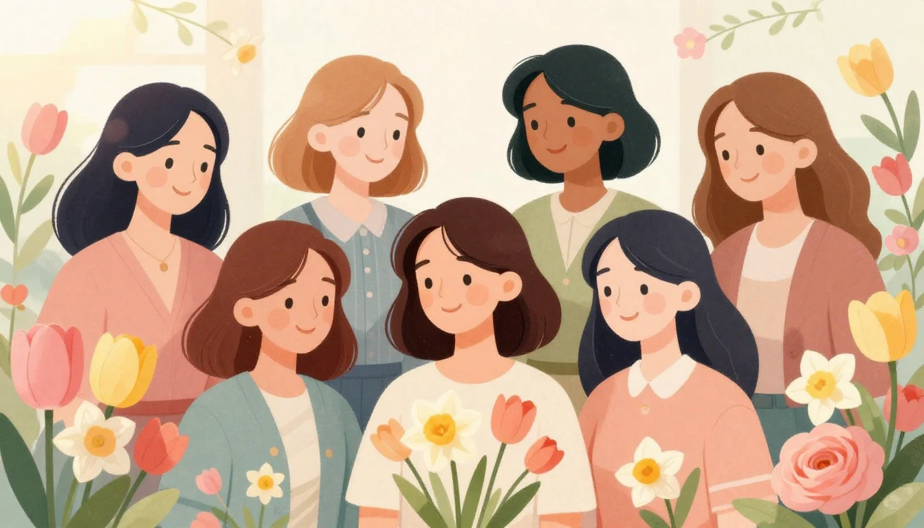 A beautiful and warm illustration of a diverse group of happ...