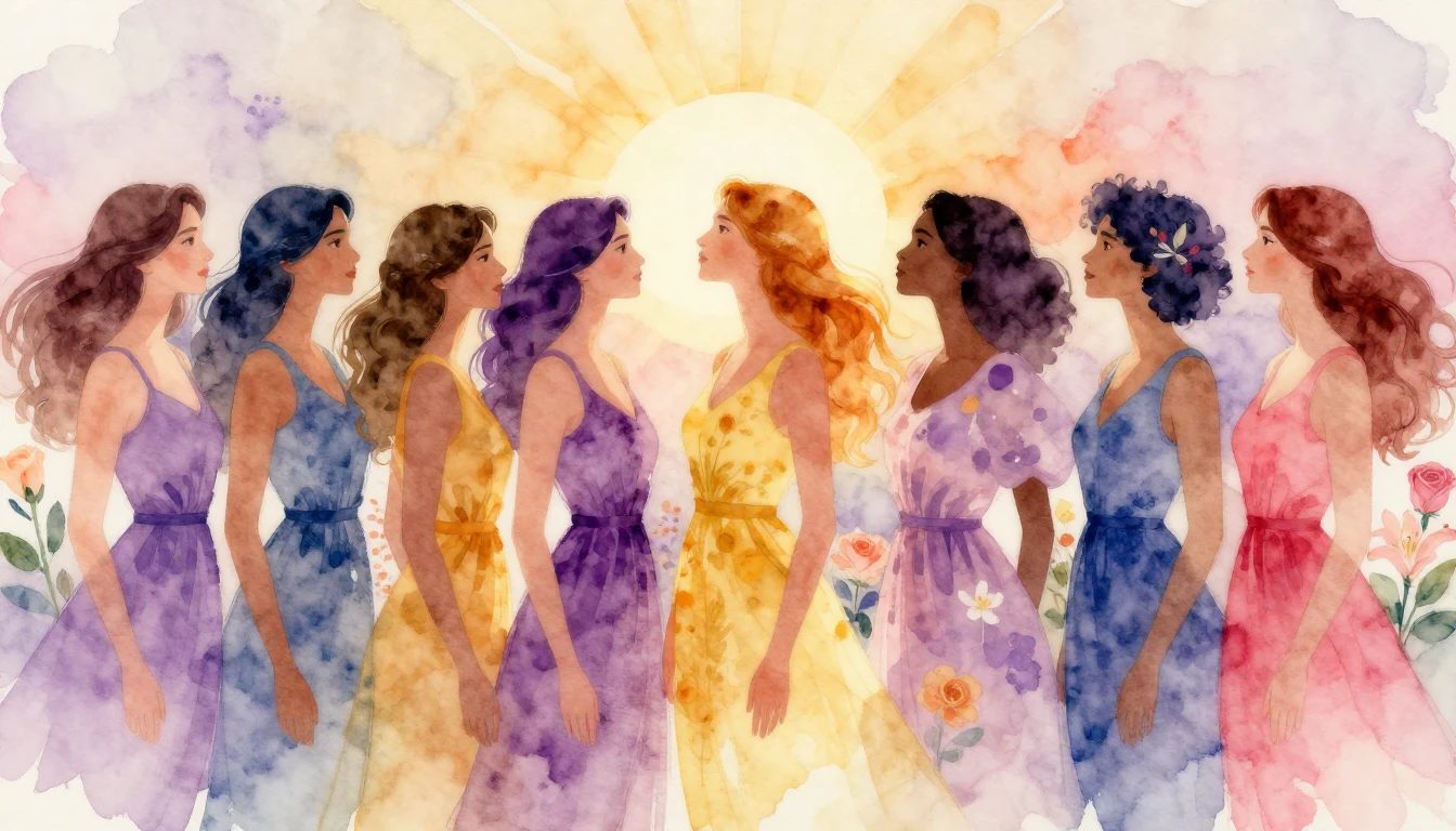 A stunning watercolor painting celebrating the strength, div...