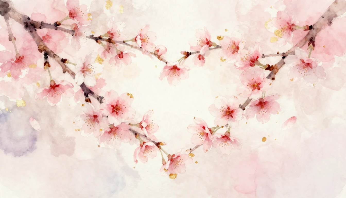 A delicate watercolor painting of two intertwined cherry blo...