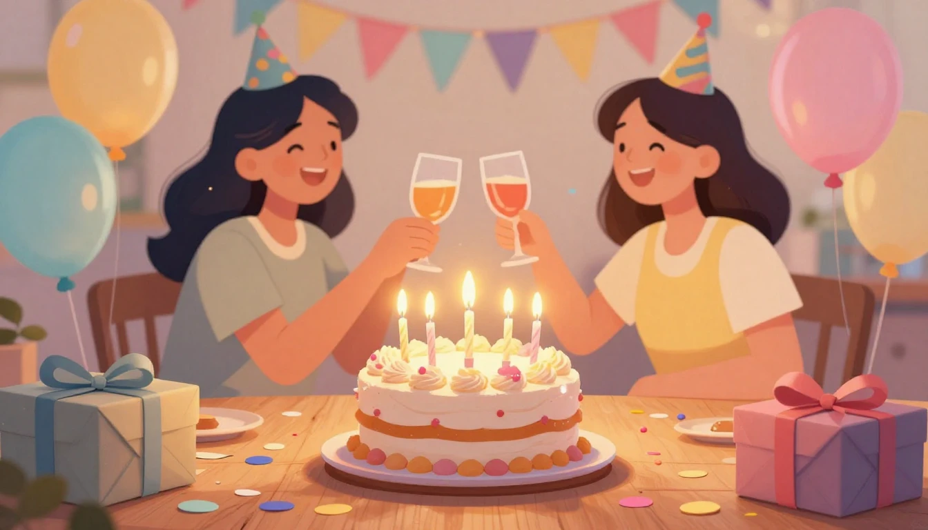 A vibrant and joyful scene of a birthday celebration. A beau...