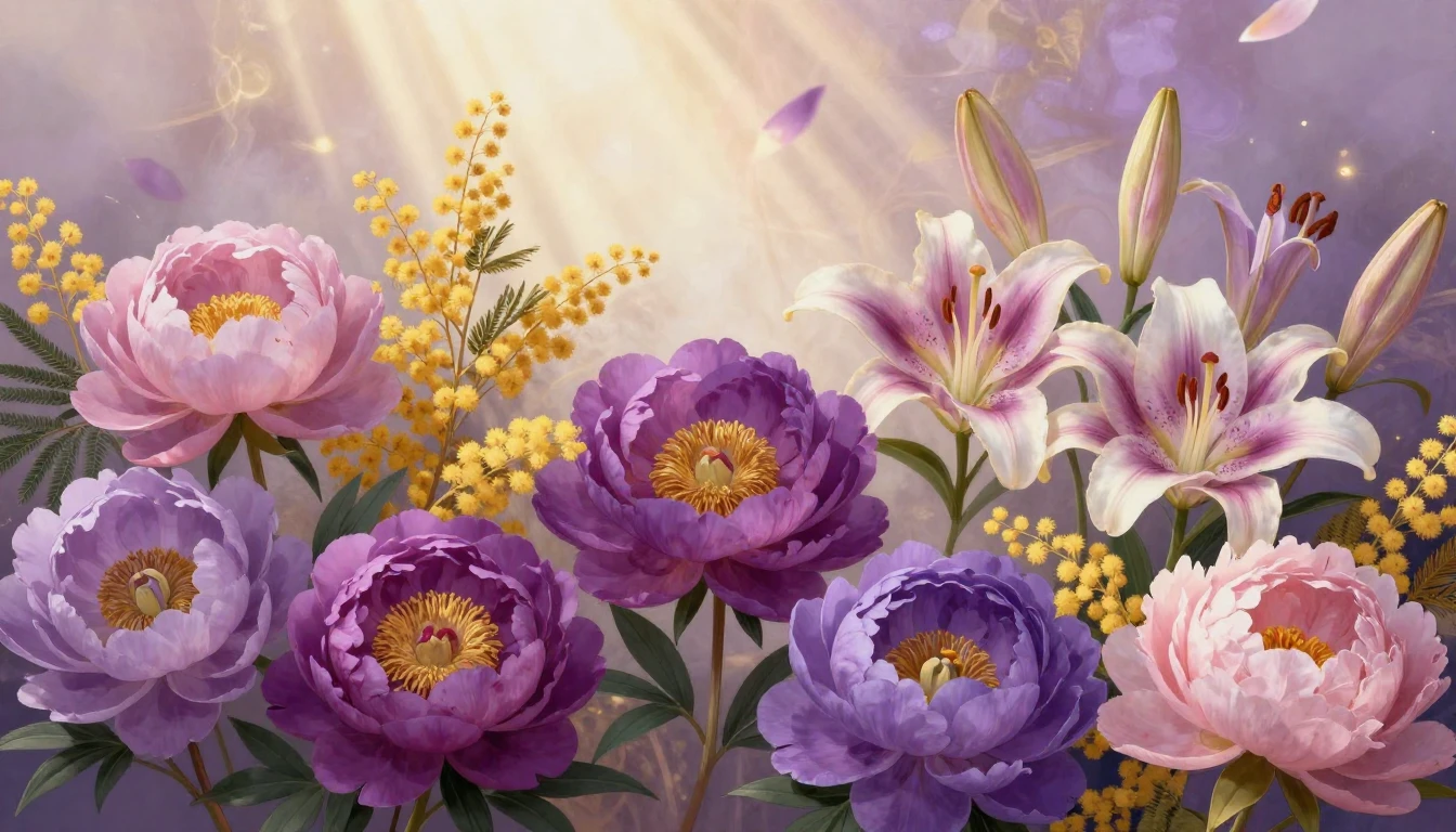 A vibrant and artistic composition featuring a variety of bl...