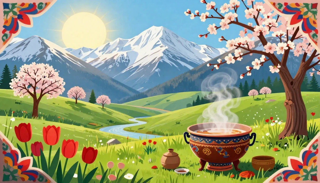 A vibrant and colorful illustration representing the Nooruz ...