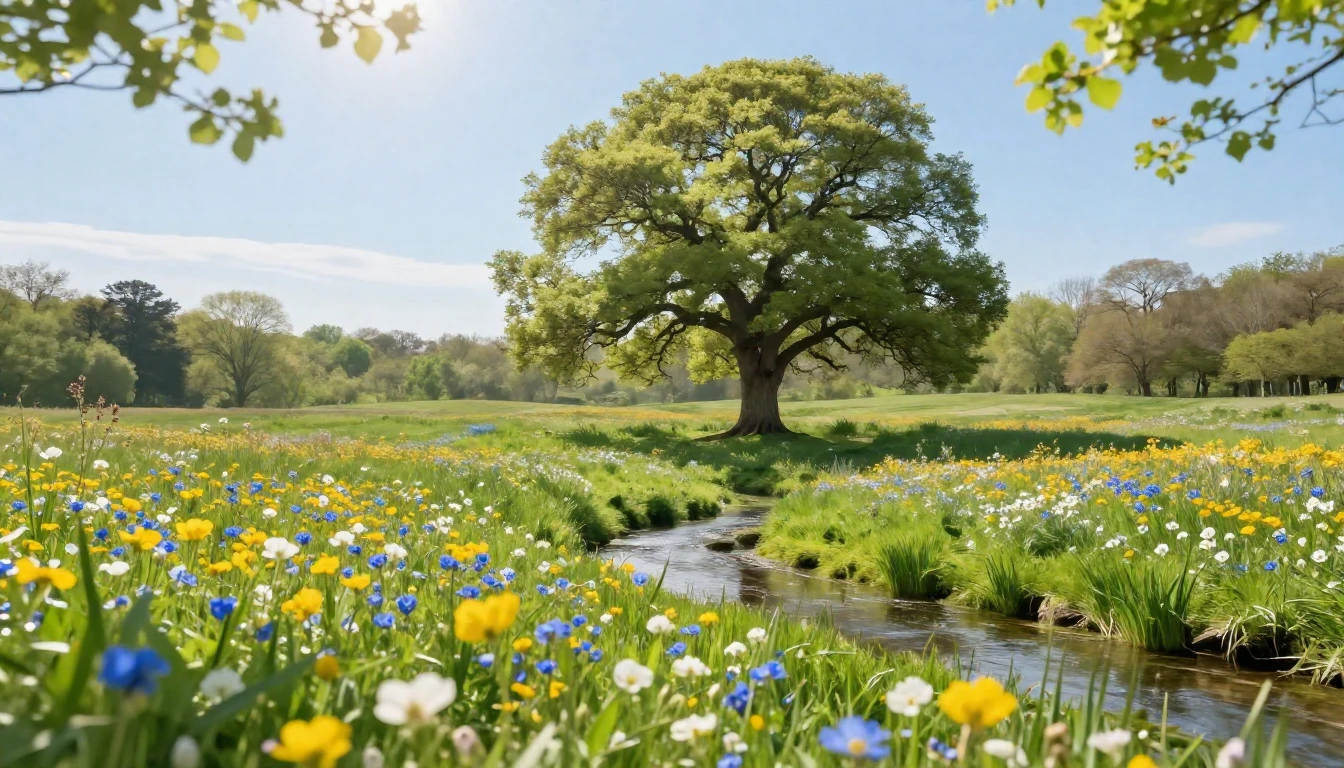 A vibrant and lush meadow filled with blooming wildflowers i...