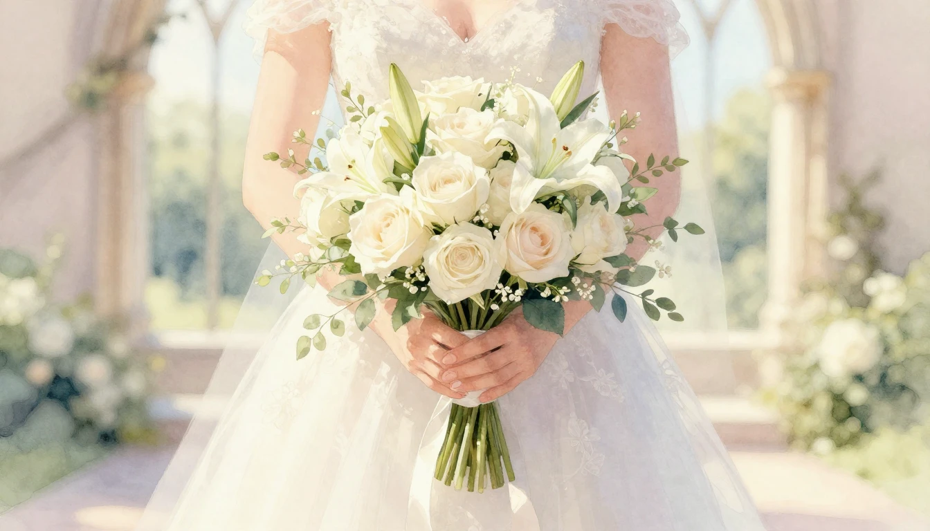 A soft and romantic watercolor painting representing a weddi...