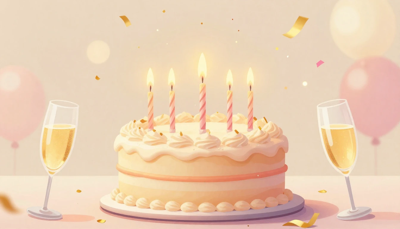 A warm and festive birthday illustration featuring a delicio...