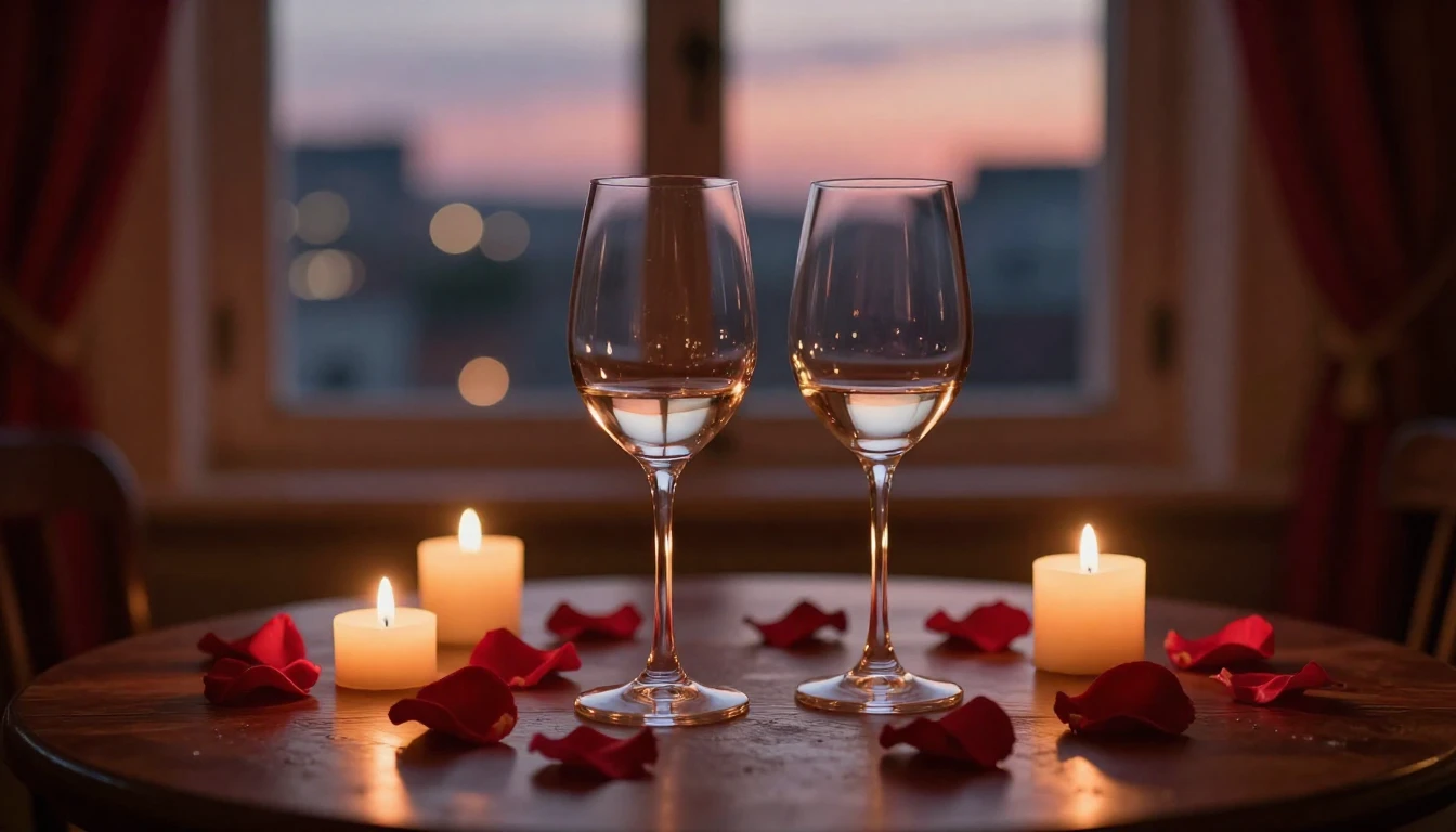 A breathtakingly romantic scene featuring two elegant wine g...
