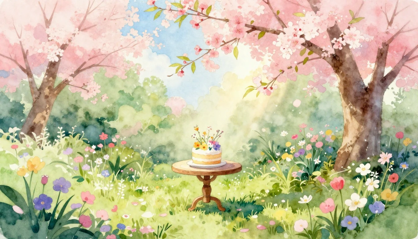 A beautiful watercolor painting of a lush spring garden in f...