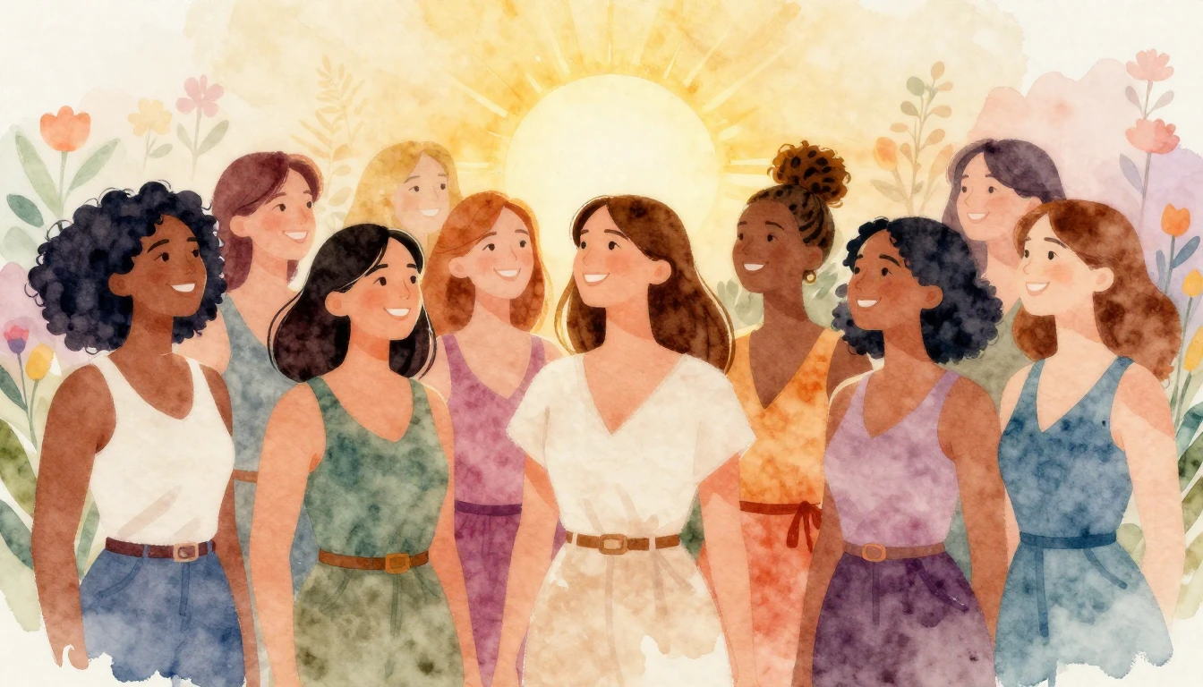 A beautiful watercolor painting of a diverse group of strong...