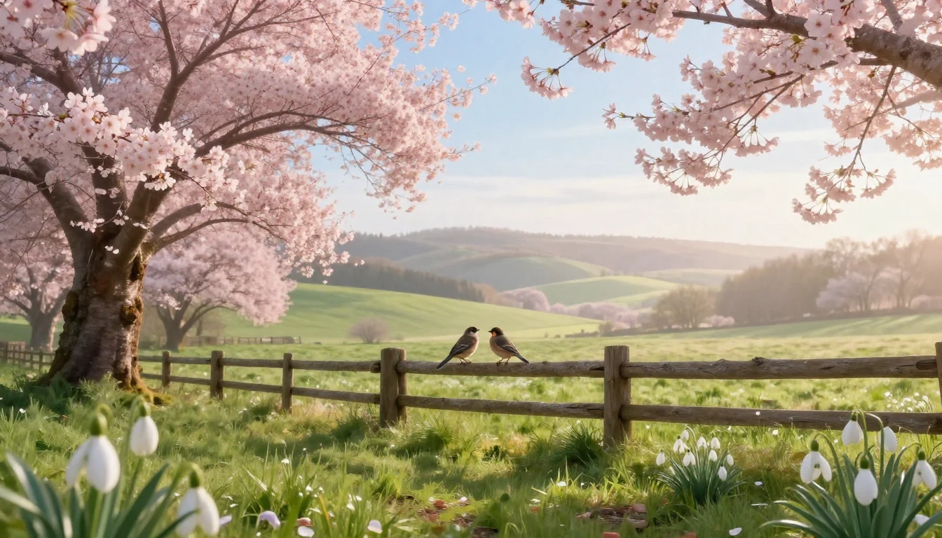 A breathtaking spring landscape in a rural setting. Delicate...
