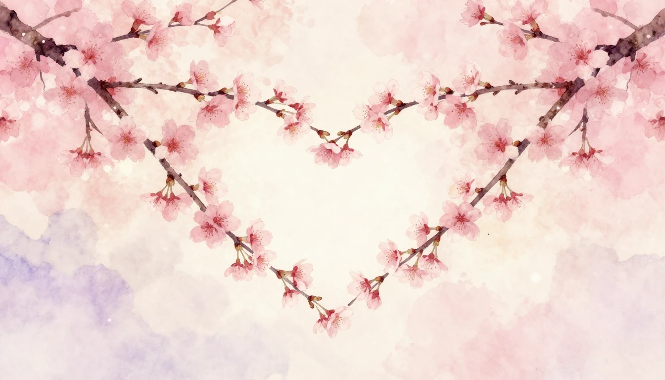 A soft and dreamy watercolor painting of two delicate cherry...