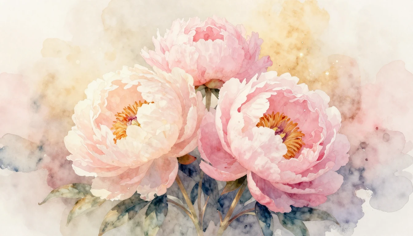 A beautiful and delicate watercolor painting of two blooming...