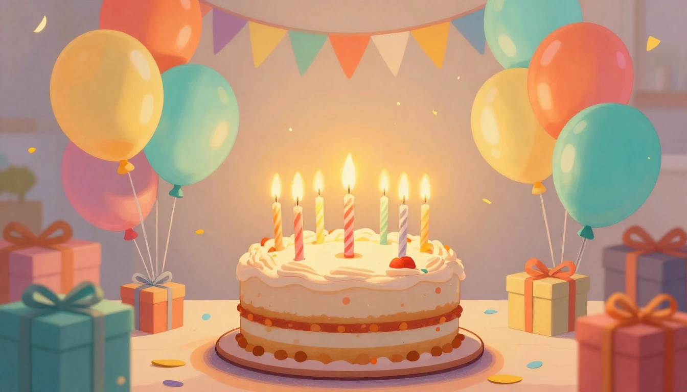 A heartwarming and vibrant illustration celebrating a birthd...