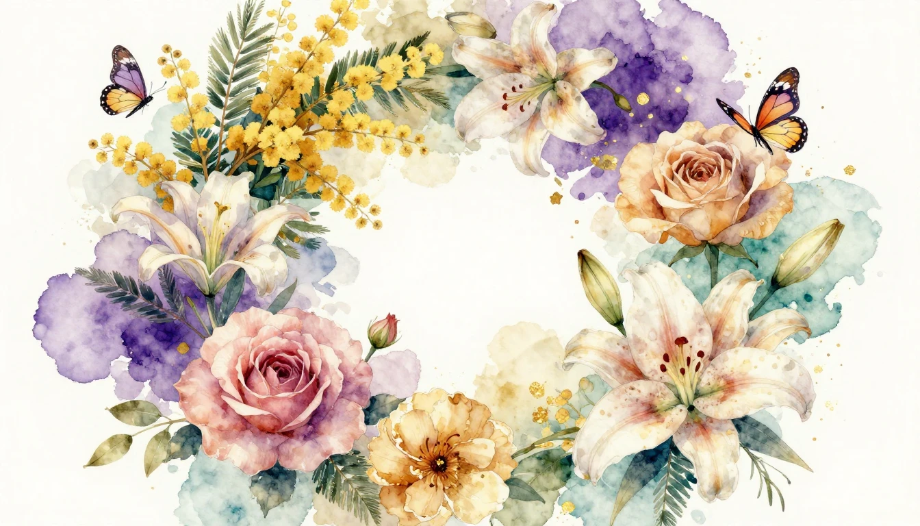 A vibrant and elegant watercolor painting celebrating femini...