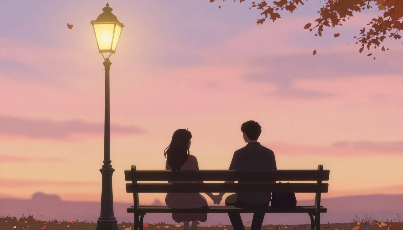 A romantic and dreamy scene featuring a silhouette of a coup...