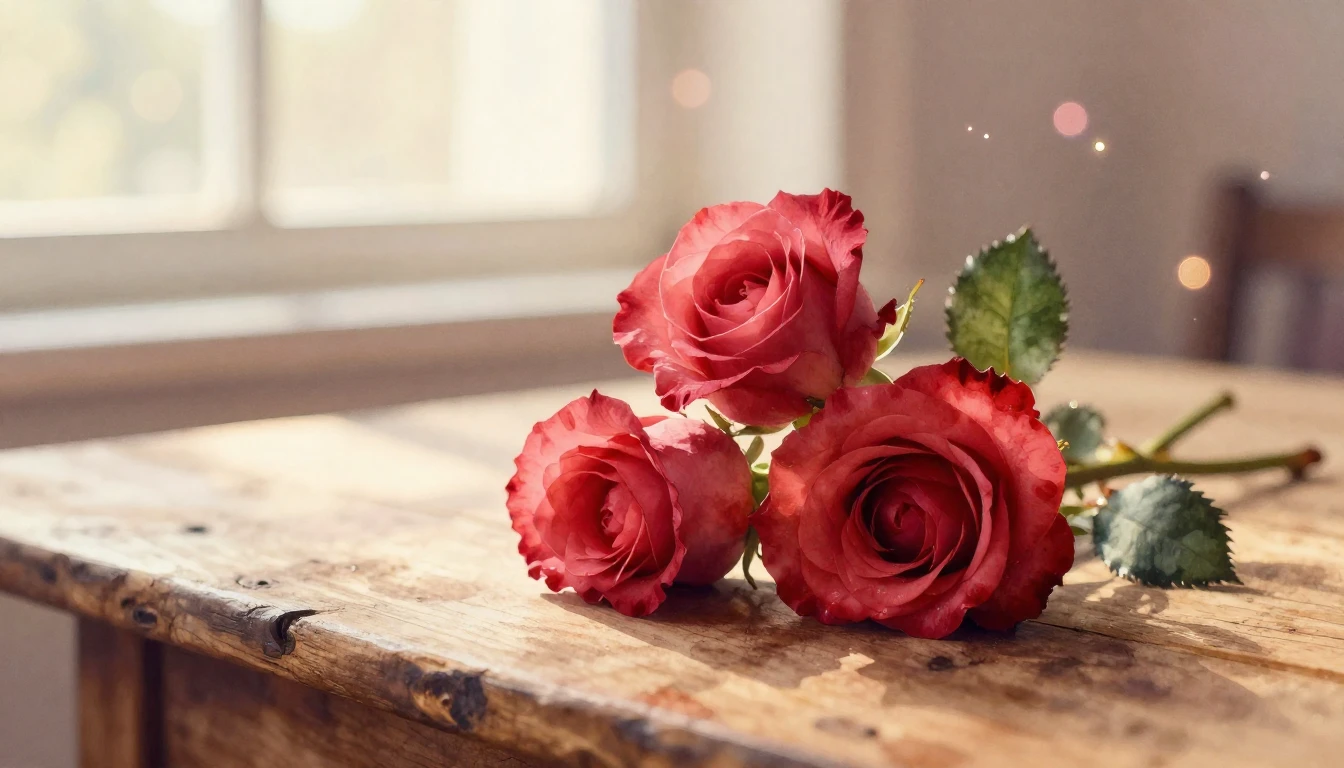 A beautiful watercolor painting of two delicate red roses in...