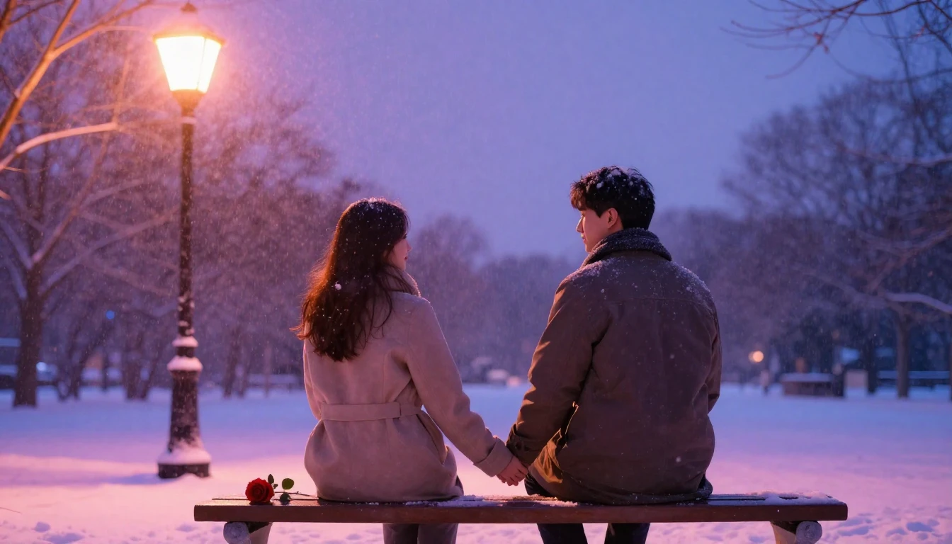 A romantic and intimate scene of a couple holding hands on a...