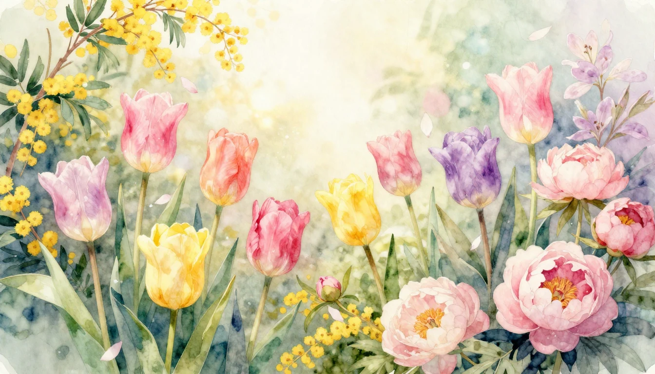 A beautiful and vibrant watercolor painting of a lush spring...