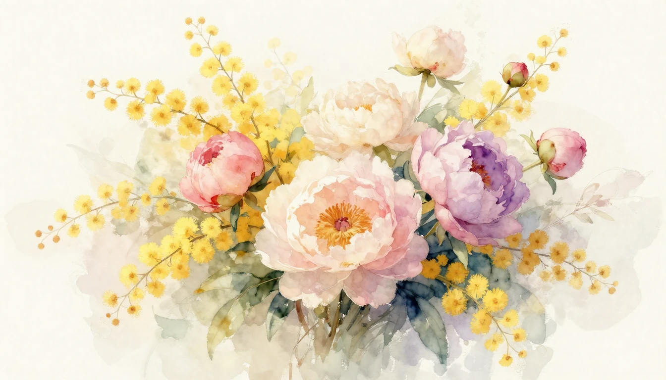 A beautiful watercolor painting depicting a delicate bouquet...
