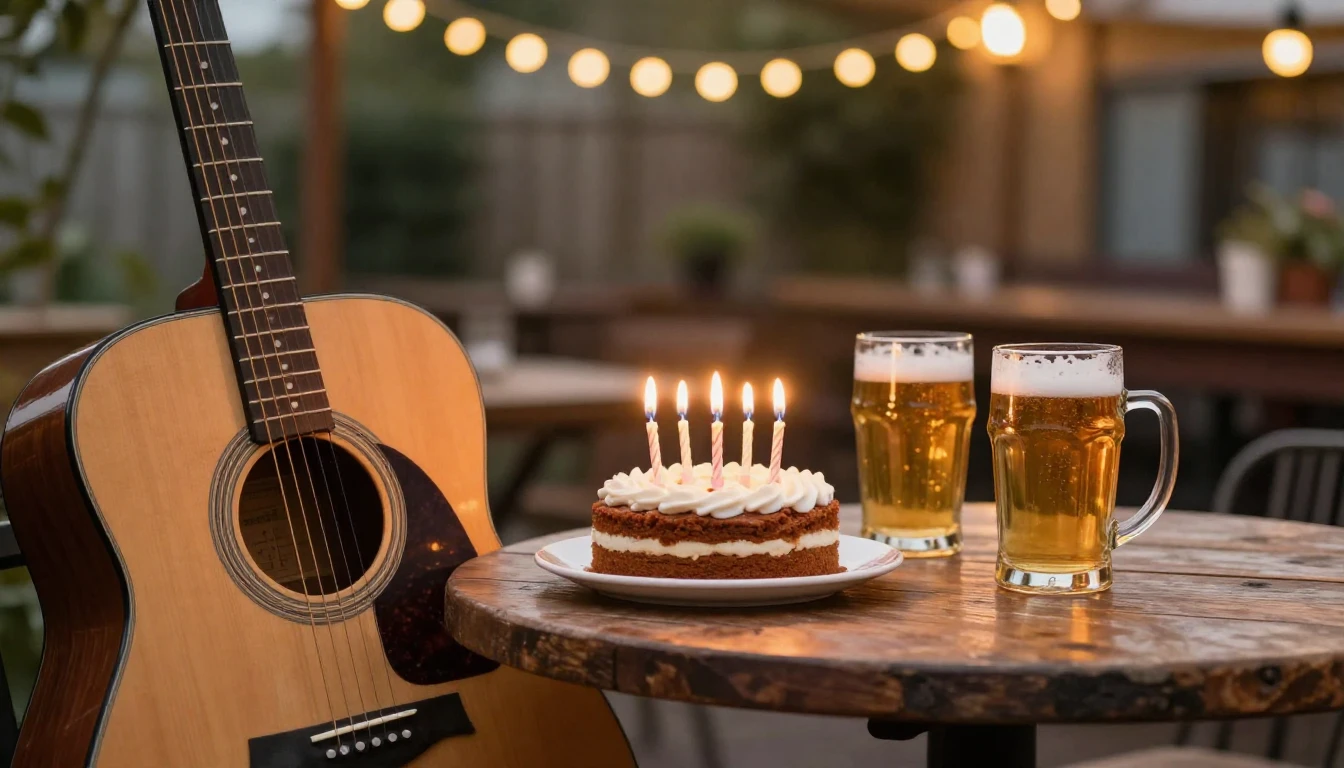 A warm, inviting close-up composition of an acoustic guitar ...