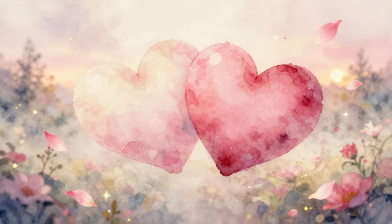 A delicate watercolor painting of two intertwined hearts flo...