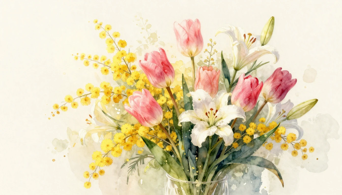 A beautiful and artistic watercolor painting of a lush bouqu...