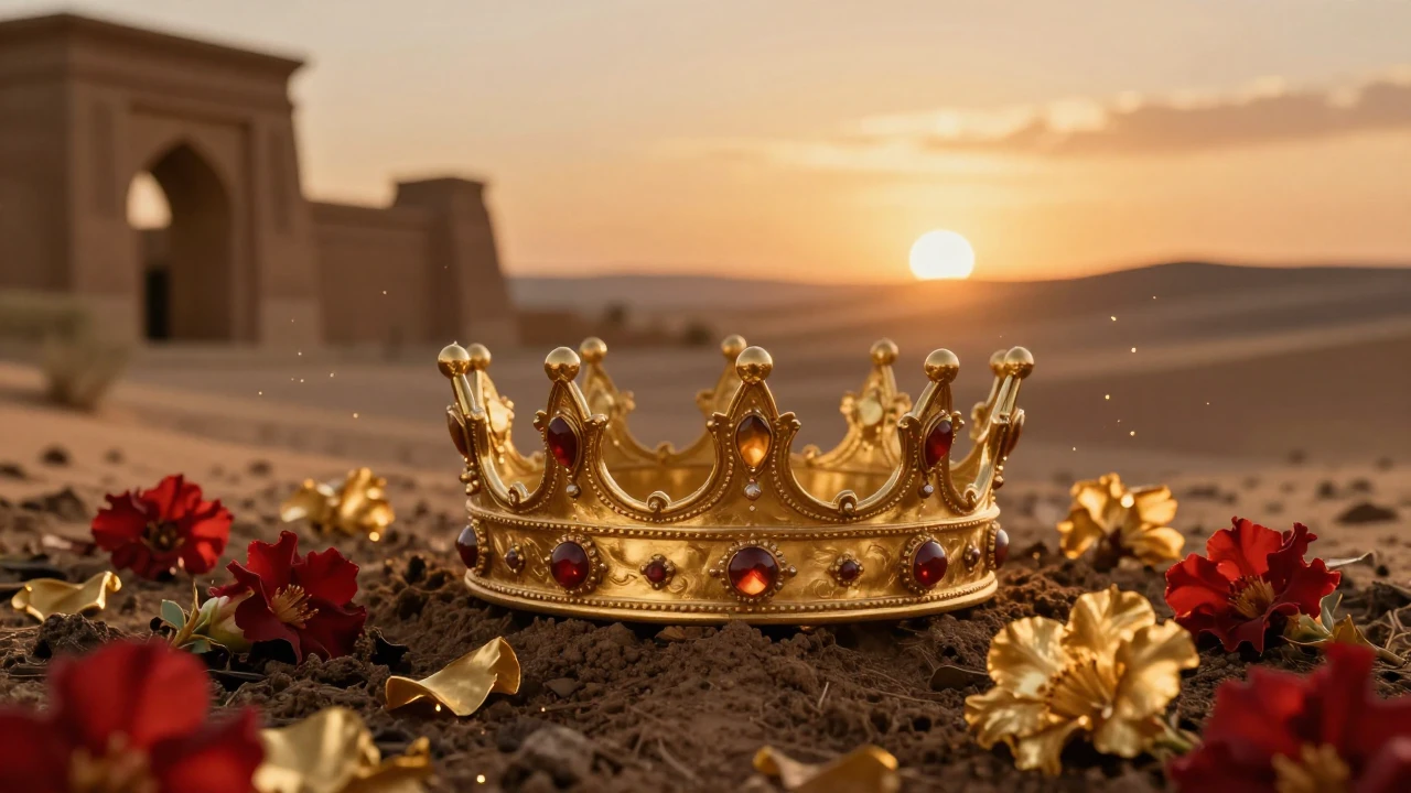 Cinematic visual of a golden royal crown placed gently upon ...