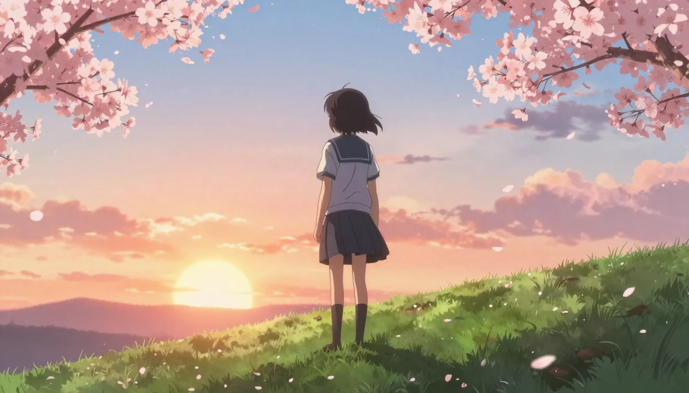 A serene and emotional anime-style illustration of a young g...