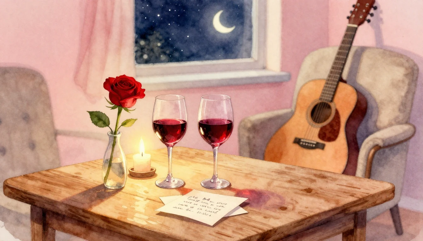 A soft and romantic watercolor painting depicting an intimat...