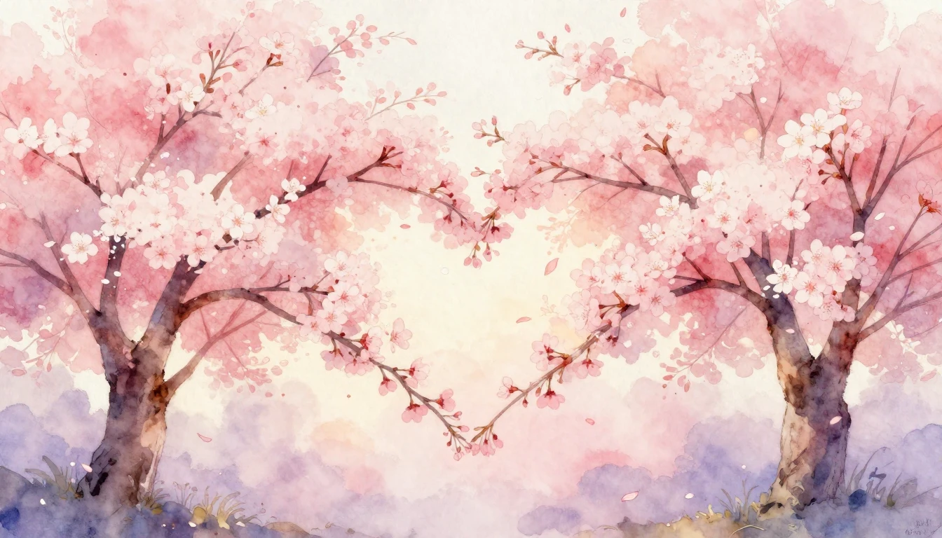 A beautiful watercolor painting of two delicate cherry bloss...