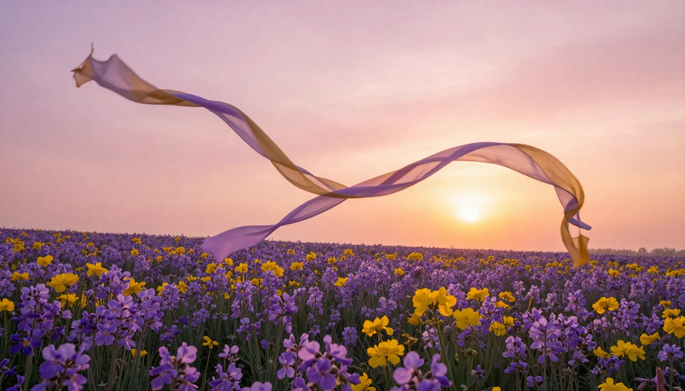 A breathtaking landscape featuring a vast field of blooming ...