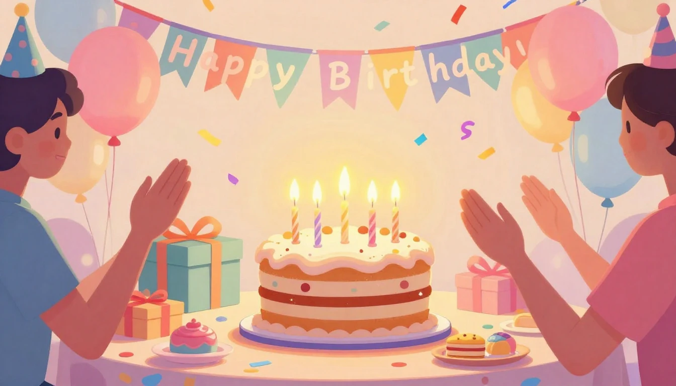 A vibrant and festive illustration of a birthday party scene...