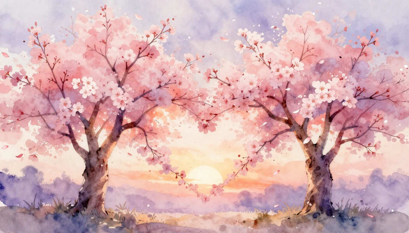 A delicate watercolor painting featuring two intertwined che...