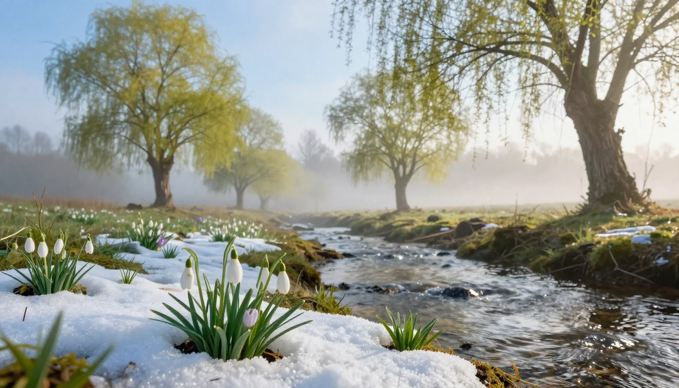 A delicate landscape during the first days of spring. In the...